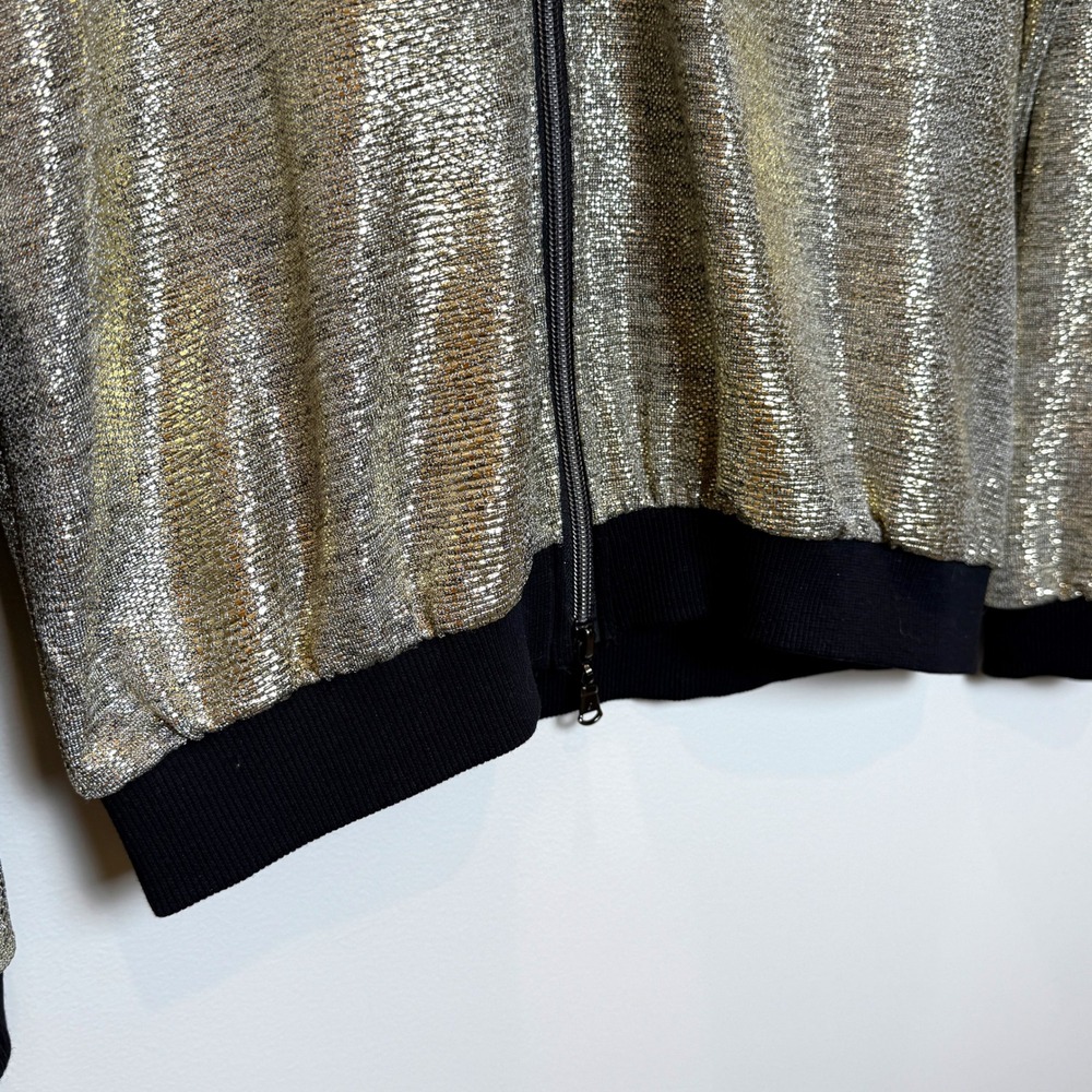Trois Ka Womens M / L Metallic Bomber Jacket Gold Full Zip Made in France Light - Picture 8 of 10